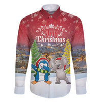 Personalised Christmas In July Family Matching Short Sleeve Bodycon Dress and Hawaiian Shirt Funny Dabbing Dance Koala And Blue Penguins LT05 Dad's Shirt - Long Sleeve Red - Polynesian Pride