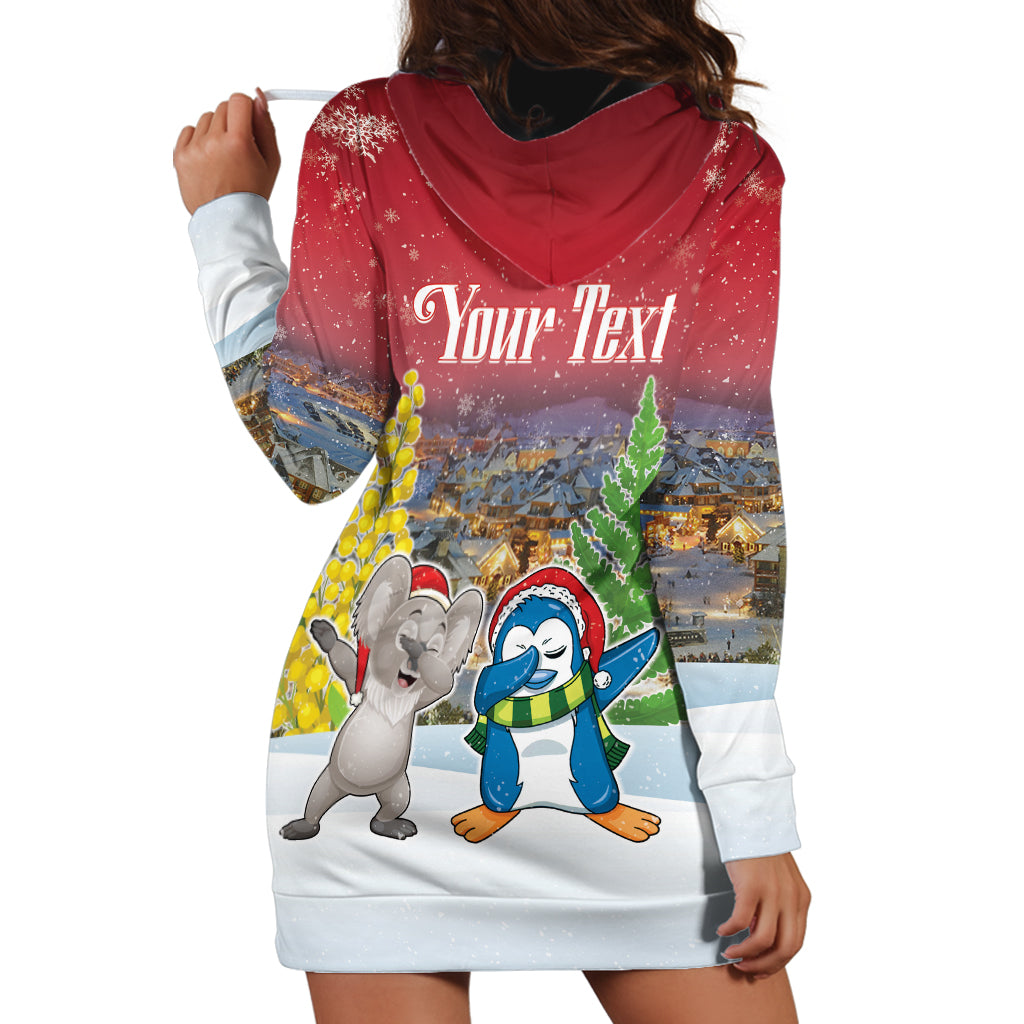 Personalised Christmas In July Hoodie Dress Funny Dabbing Dance Koala And Blue Penguins LT05 - Polynesian Pride