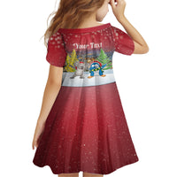Personalised Christmas In July Kid Short Sleeve Dress Funny Dabbing Dance Koala And Blue Penguins LT05 - Polynesian Pride