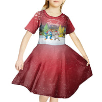 Personalised Christmas In July Kid Short Sleeve Dress Funny Dabbing Dance Koala And Blue Penguins LT05 - Polynesian Pride