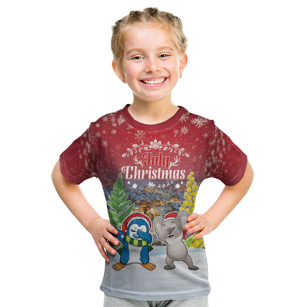 Personalised Christmas In July Kid T Shirt Funny Dabbing Dance Koala And Blue Penguins