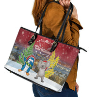 Christmas In July Leather Tote Bag Funny Dabbing Dance Koala And Blue Penguins LT05 - Polynesian Pride