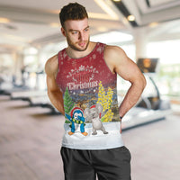 Personalised Christmas In July Men Tank Top Funny Dabbing Dance Koala And Blue Penguins LT05 Red - Polynesian Pride