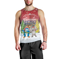 Personalised Christmas In July Men Tank Top Funny Dabbing Dance Koala And Blue Penguins LT05 - Polynesian Pride