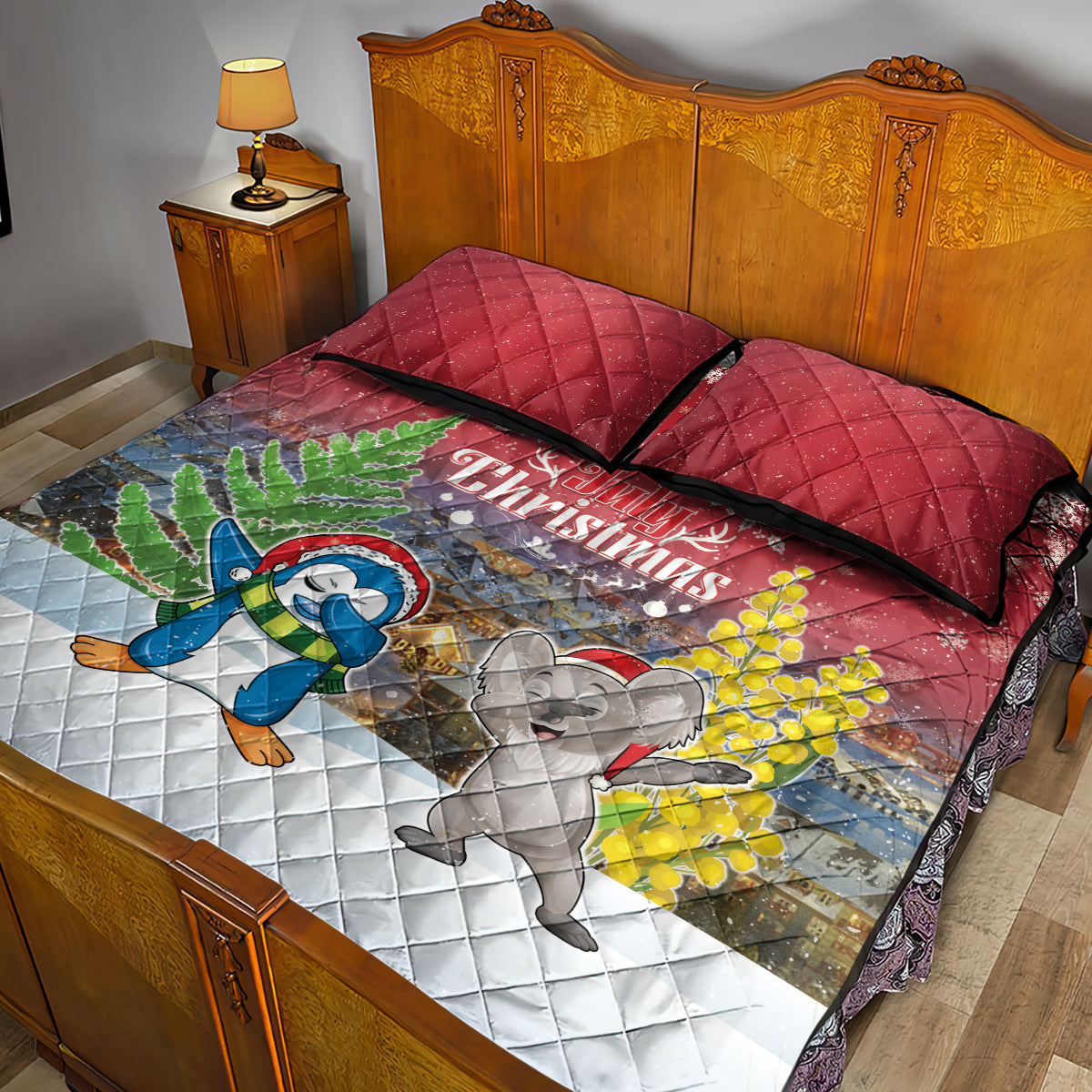 Christmas In July Quilt Bed Set Funny Dabbing Dance Koala And Blue Penguins LT05 - Polynesian Pride