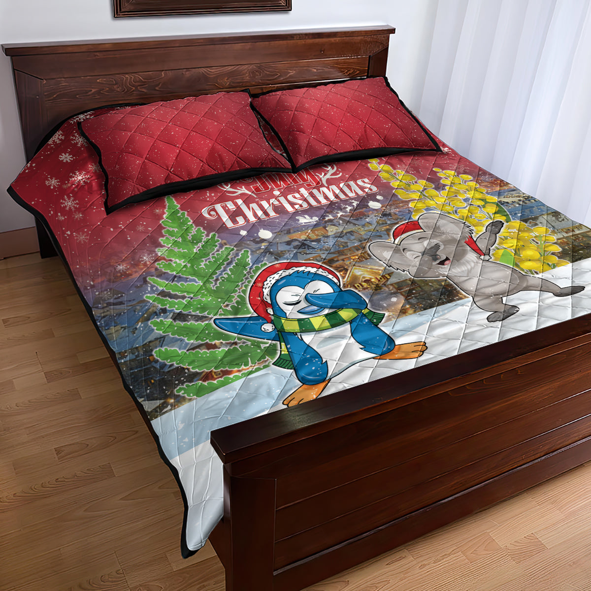 Christmas In July Quilt Bed Set Funny Dabbing Dance Koala And Blue Penguins LT05 - Polynesian Pride