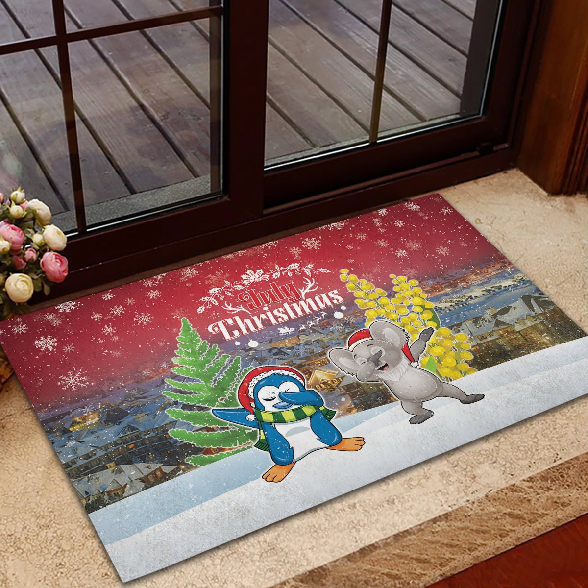 Christmas In July Rubber Doormat Funny Dabbing Dance Koala And Blue Penguins LT05 - Polynesian Pride
