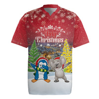 Personalised Christmas In July Rugby Jersey Funny Dabbing Dance Koala And Blue Penguins
