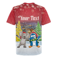 Personalised Christmas In July Rugby Jersey Funny Dabbing Dance Koala And Blue Penguins