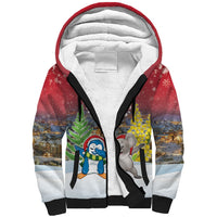 Personalised Christmas In July Sherpa Hoodie Funny Dabbing Dance Koala And Blue Penguins LT05 Unisex Red - Polynesian Pride