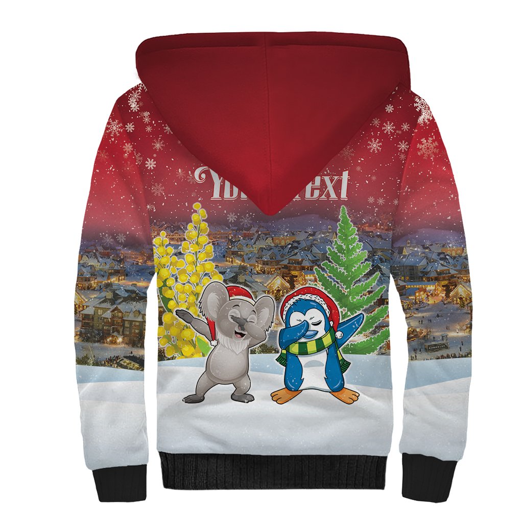 Personalised Christmas In July Sherpa Hoodie Funny Dabbing Dance Koala And Blue Penguins LT05 - Polynesian Pride