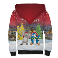 Personalised Christmas In July Sherpa Hoodie Funny Dabbing Dance Koala And Blue Penguins LT05 - Polynesian Pride