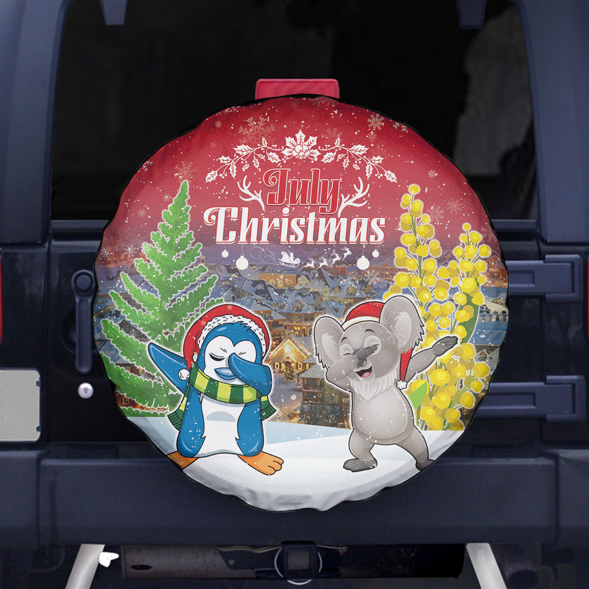 Christmas In July Spare Tire Cover Funny Dabbing Dance Koala And Blue Penguins LT05 - Polynesian Pride