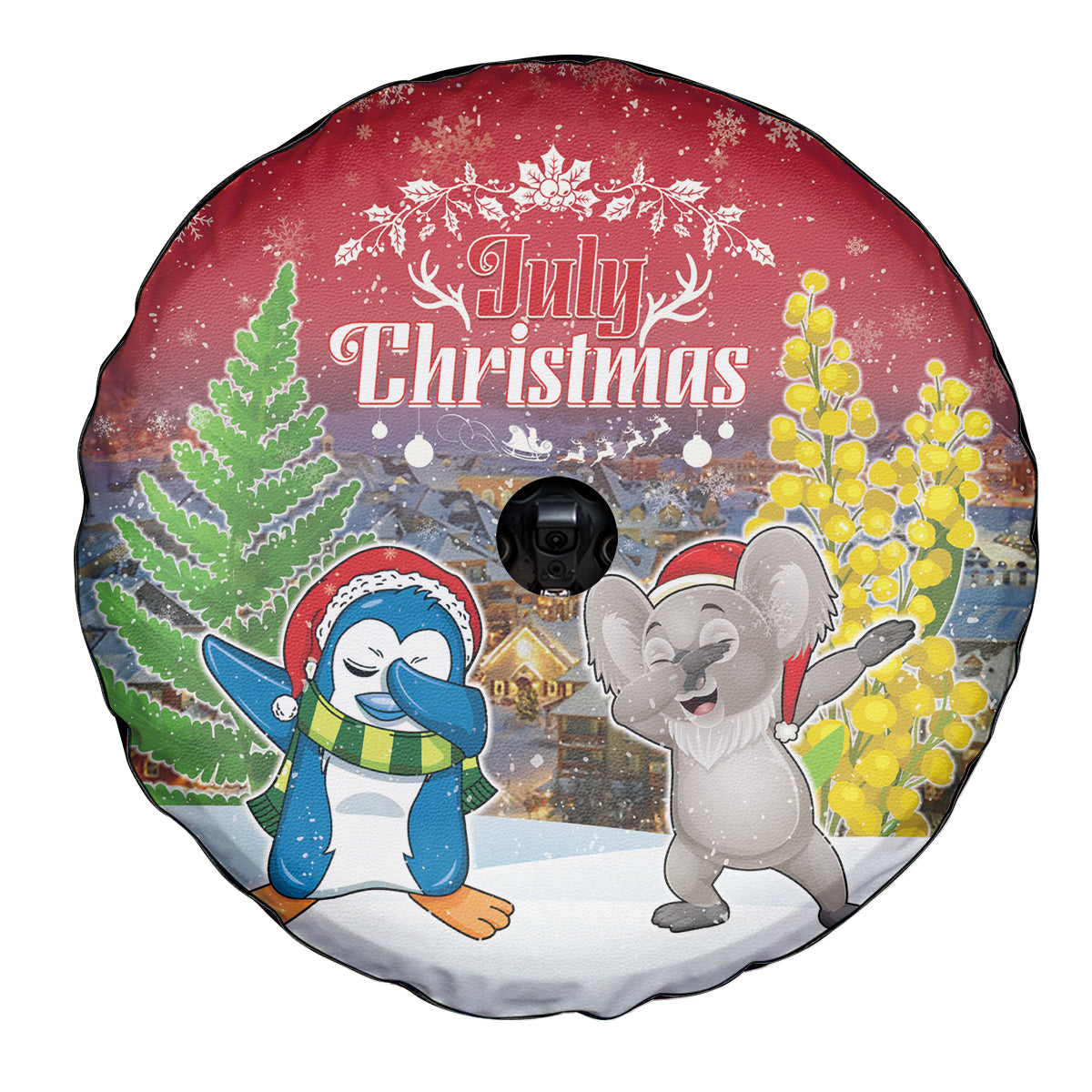 Christmas In July Spare Tire Cover Funny Dabbing Dance Koala And Blue Penguins LT05 - Polynesian Pride