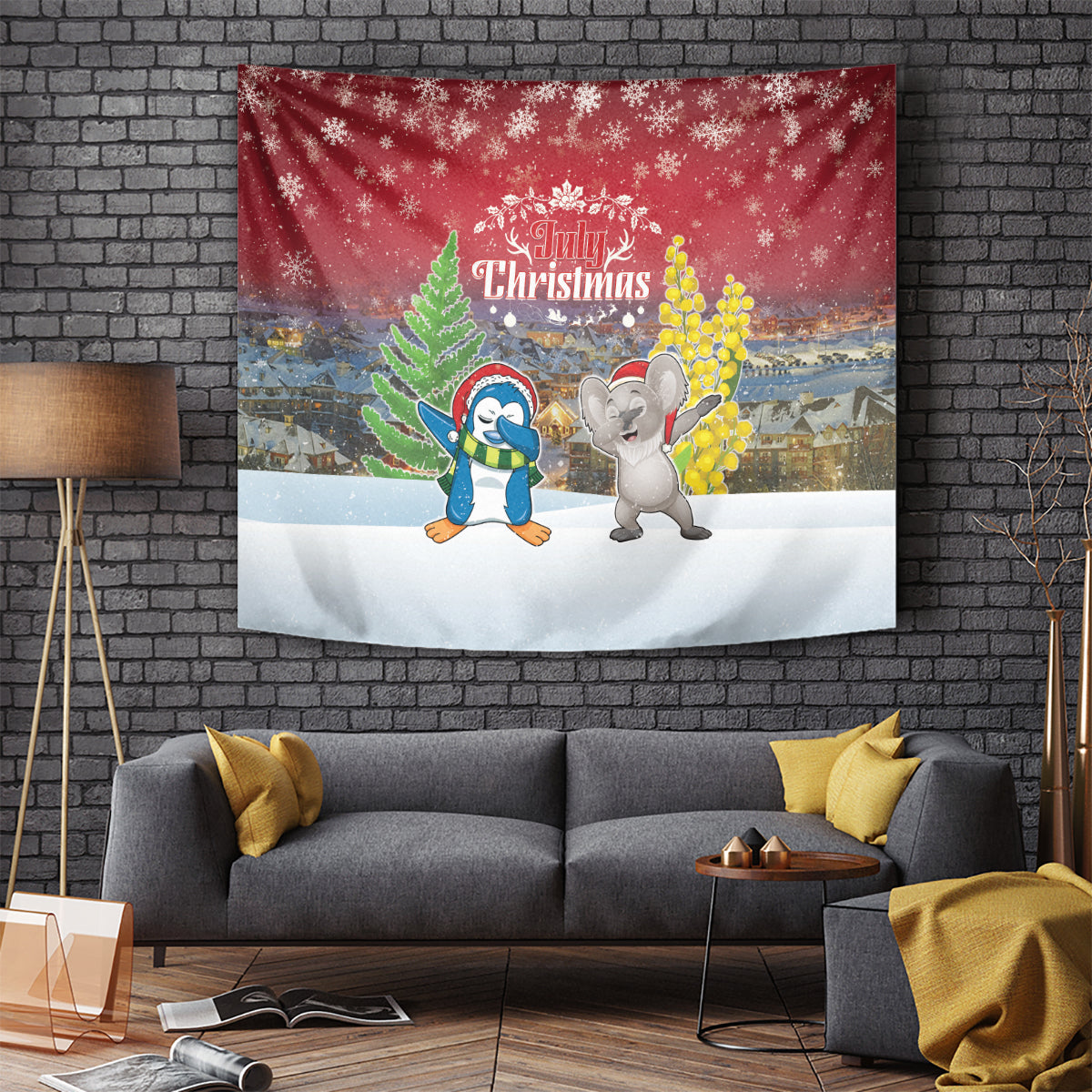 Christmas In July Tapestry Funny Dabbing Dance Koala And Blue Penguins LT05 - Polynesian Pride