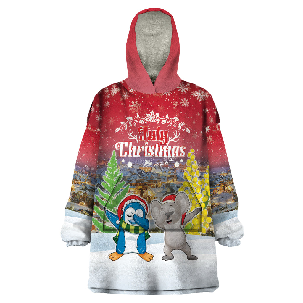 Personalised Christmas In July Wearable Blanket Hoodie Funny Dabbing Dance Koala And Blue Penguins LT05 One Size Red - Polynesian Pride