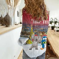 Personalised Christmas In July Women Casual Shirt Funny Dabbing Dance Koala And Blue Penguins