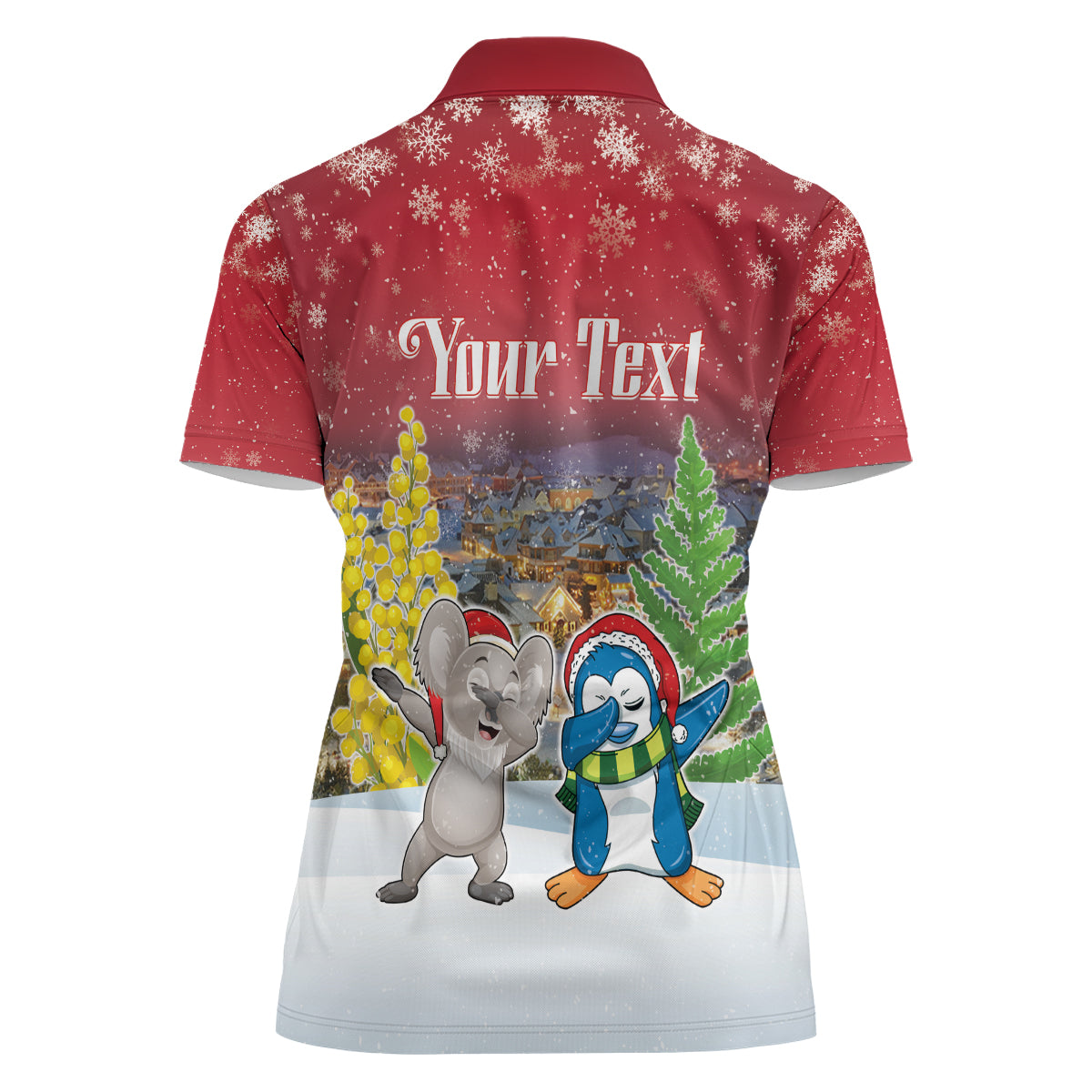 Personalised Christmas In July Women Polo Shirt Funny Dabbing Dance Koala And Blue Penguins