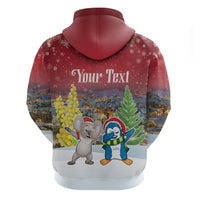 Personalised Christmas In July Zip Hoodie Funny Dabbing Dance Koala And Blue Penguins