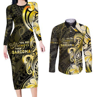 Sarcoma Awareness Couples Matching Long Sleeve Bodycon Dress and Long Sleeve Button Shirt You Are Stronger Than Sarcoma LT05 Yellow - Polynesian Pride