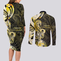 Sarcoma Awareness Couples Matching Long Sleeve Bodycon Dress and Long Sleeve Button Shirt You Are Stronger Than Sarcoma LT05 - Polynesian Pride