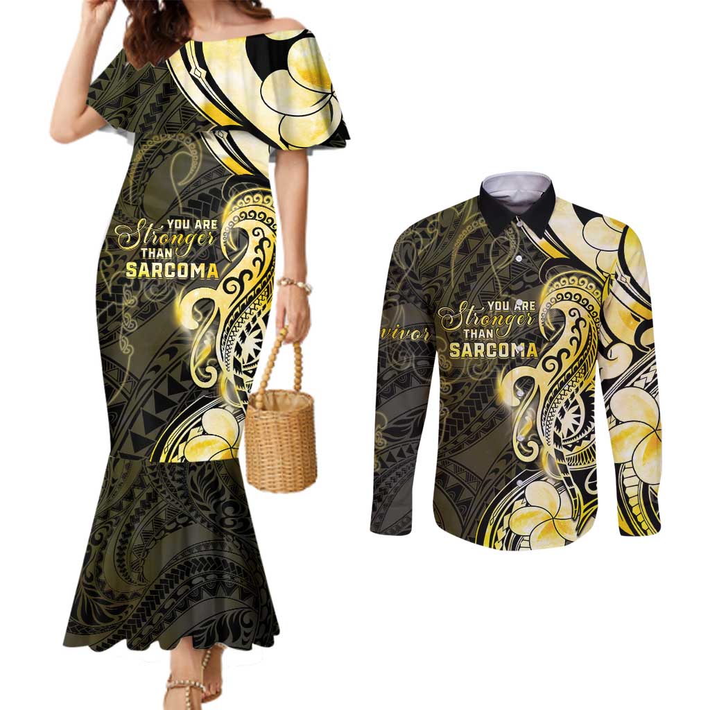 Sarcoma Awareness Couples Matching Mermaid Dress and Long Sleeve Button Shirt You Are Stronger Than Sarcoma LT05 Yellow - Polynesian Pride