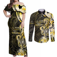 Sarcoma Awareness Couples Matching Off Shoulder Maxi Dress and Long Sleeve Button Shirt You Are Stronger Than Sarcoma LT05 Yellow - Polynesian Pride