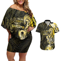 Sarcoma Awareness Couples Matching Off Shoulder Short Dress and Hawaiian Shirt You Are Stronger Than Sarcoma LT05 Yellow - Polynesian Pride