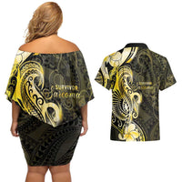 Sarcoma Awareness Couples Matching Off Shoulder Short Dress and Hawaiian Shirt You Are Stronger Than Sarcoma LT05 - Polynesian Pride