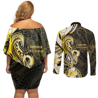 Sarcoma Awareness Couples Matching Off Shoulder Short Dress and Long Sleeve Button Shirt You Are Stronger Than Sarcoma LT05 - Polynesian Pride