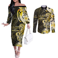 Sarcoma Awareness Couples Matching Off The Shoulder Long Sleeve Dress and Long Sleeve Button Shirt You Are Stronger Than Sarcoma LT05 Yellow - Polynesian Pride