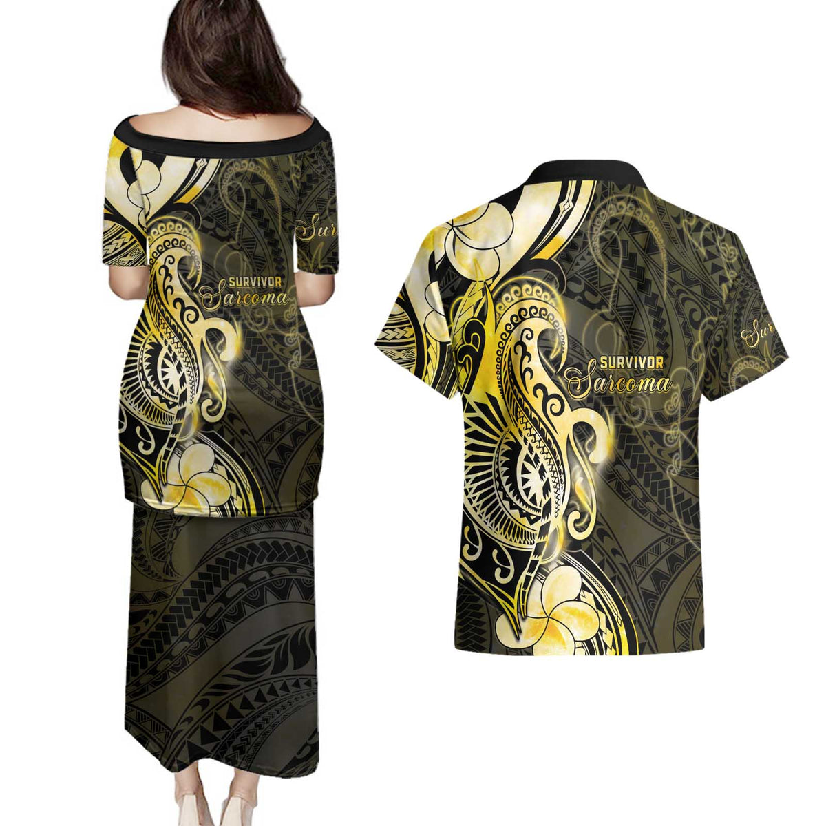 Sarcoma Awareness Couples Matching Puletasi and Hawaiian Shirt You Are Stronger Than Sarcoma LT05 - Polynesian Pride