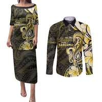 Sarcoma Awareness Couples Matching Puletasi and Long Sleeve Button Shirt You Are Stronger Than Sarcoma LT05 Yellow - Polynesian Pride