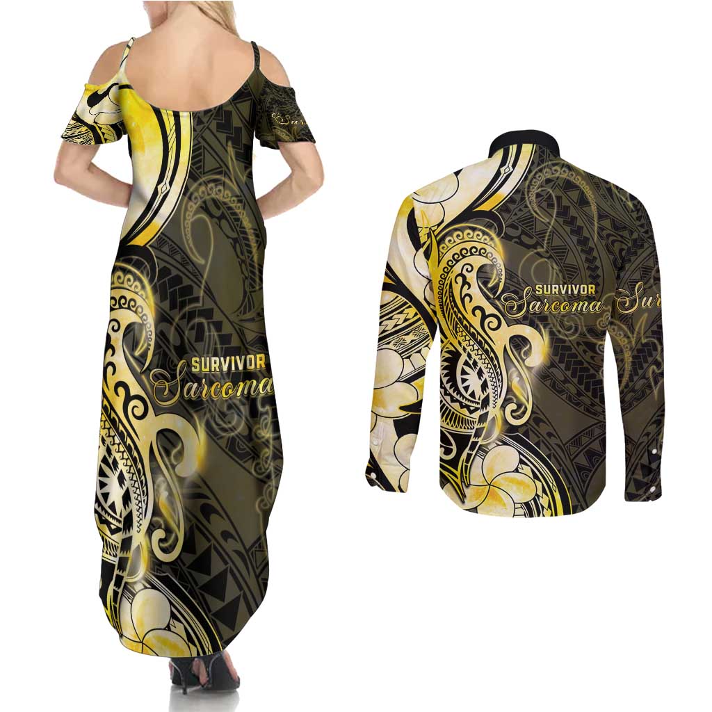 Sarcoma Awareness Couples Matching Summer Maxi Dress and Long Sleeve Button Shirt You Are Stronger Than Sarcoma LT05 - Polynesian Pride
