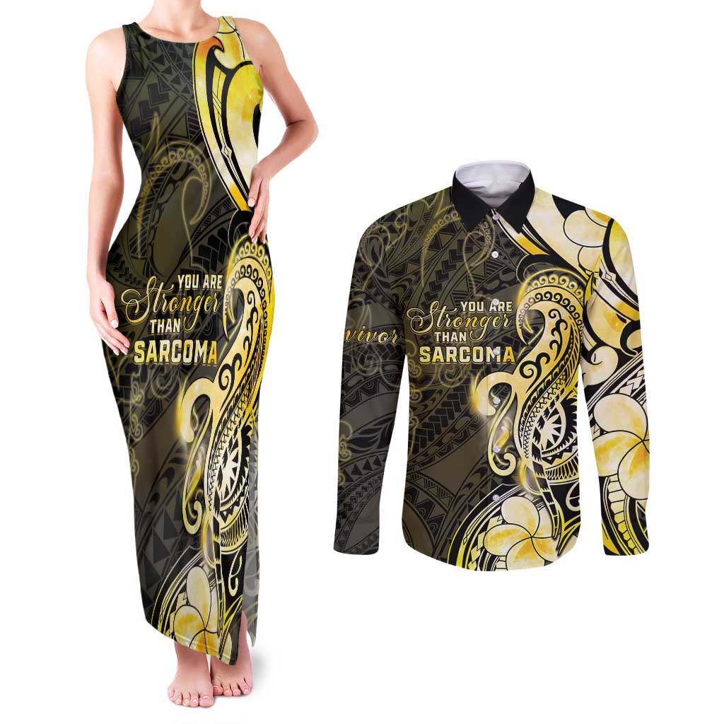 Sarcoma Awareness Couples Matching Tank Maxi Dress and Long Sleeve Button Shirt You Are Stronger Than Sarcoma LT05 Yellow - Polynesian Pride