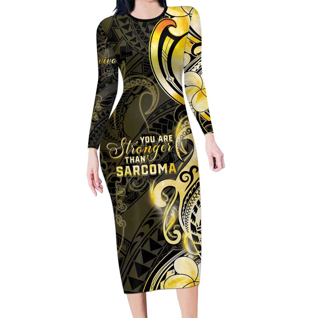 Sarcoma Awareness Family Matching Long Sleeve Bodycon Dress and Hawaiian Shirt You Are Stronger Than Sarcoma LT05 Mom's Dress Yellow - Polynesian Pride