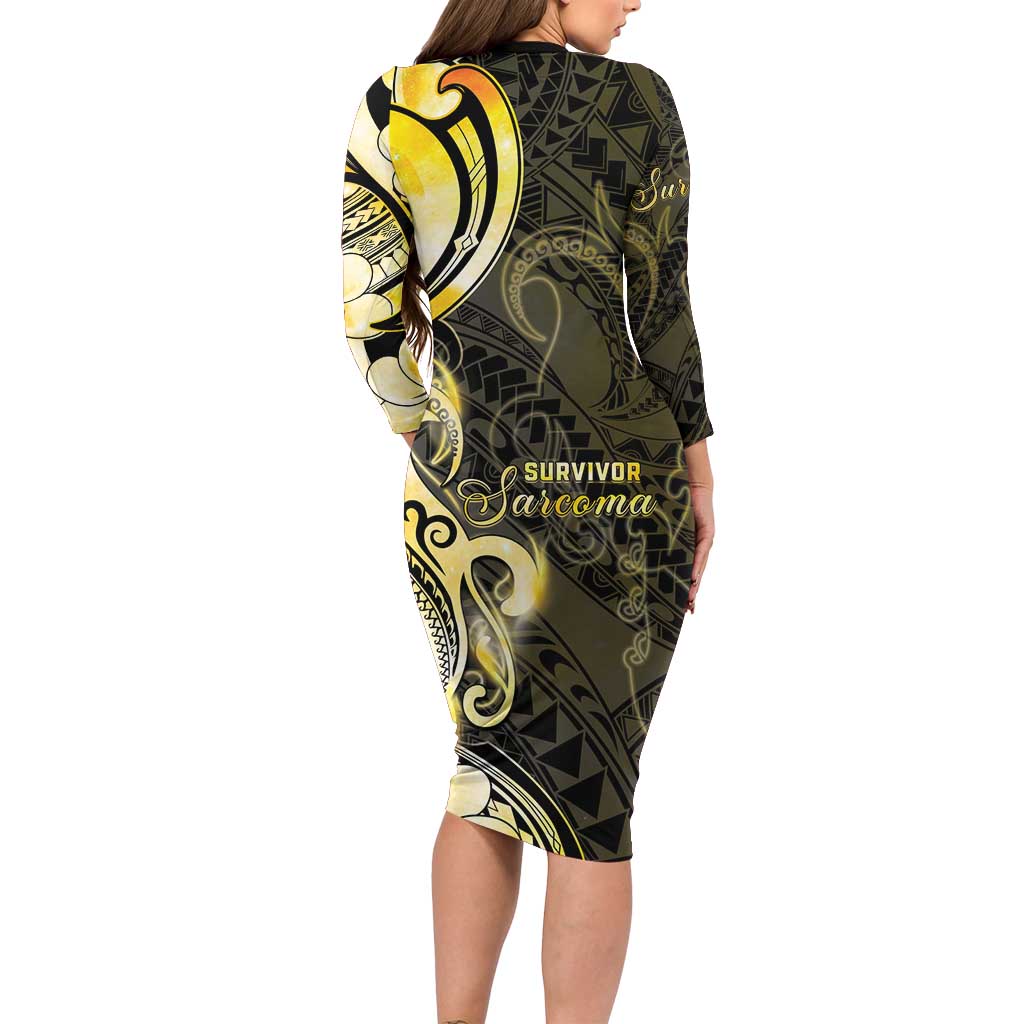 Sarcoma Awareness Family Matching Long Sleeve Bodycon Dress and Hawaiian Shirt You Are Stronger Than Sarcoma LT05 - Polynesian Pride