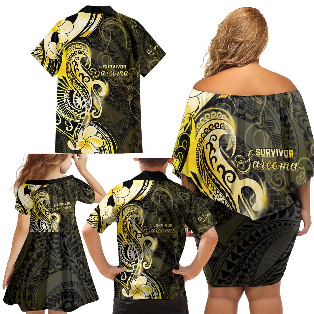 Sarcoma Awareness Family Matching Off Shoulder Short Dress and Hawaiian Shirt You Are Stronger Than Sarcoma LT05 - Polynesian Pride