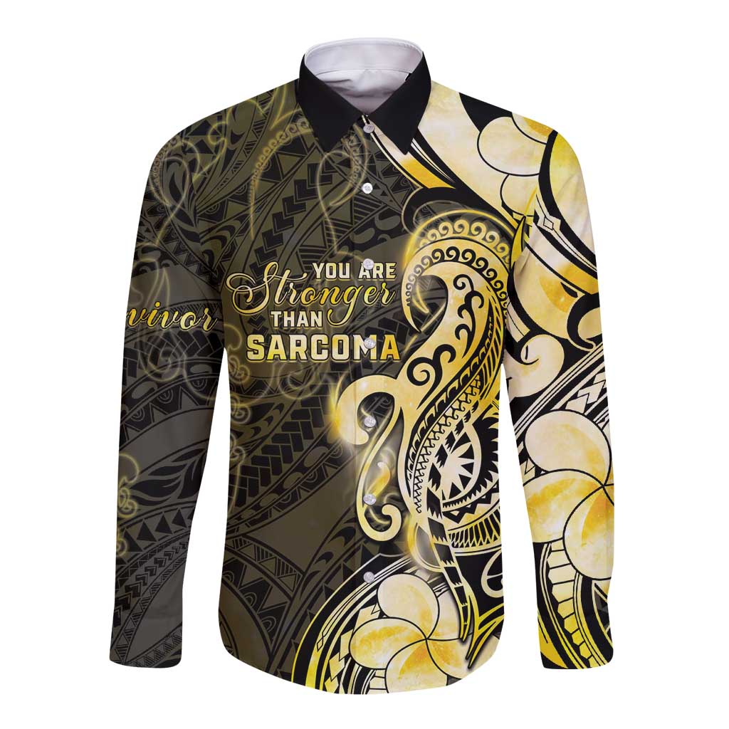Sarcoma Awareness Long Sleeve Button Shirt You Are Stronger Than Sarcoma LT05 Unisex Yellow - Polynesian Pride