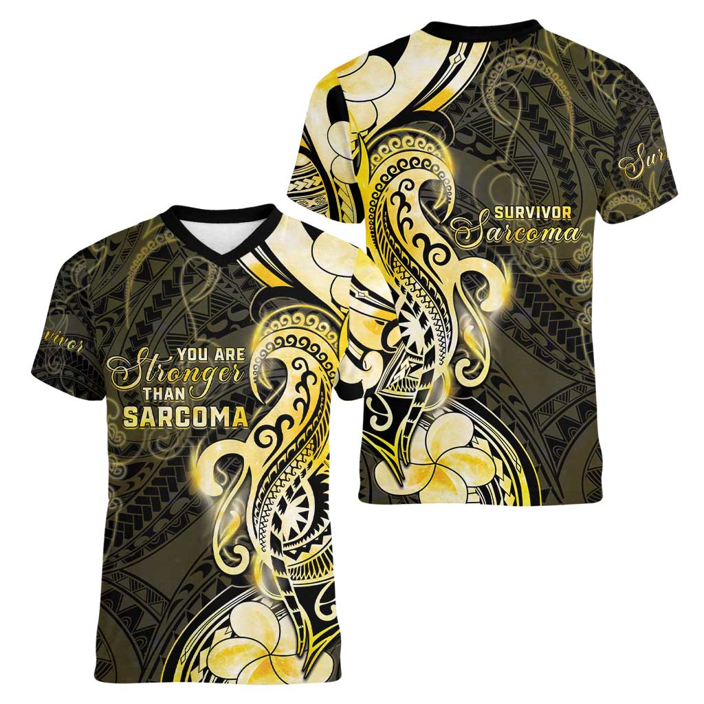 Sarcoma Awareness Women V-Neck T-Shirt You Are Stronger Than Sarcoma