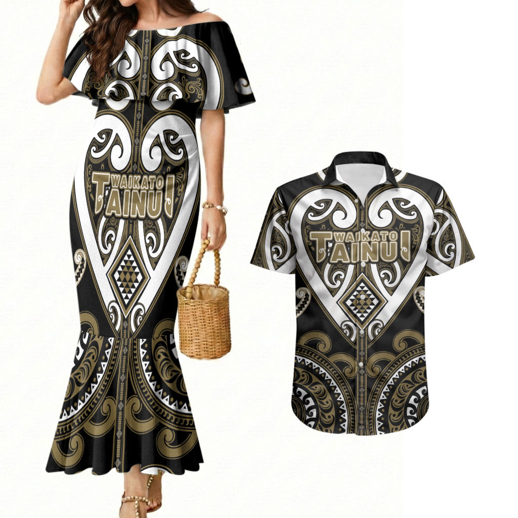 Custom Aotearoa Waikato Tainui Couples Matching Mermaid Dress and Hawaiian Shirt Maori Tribal Pattern
