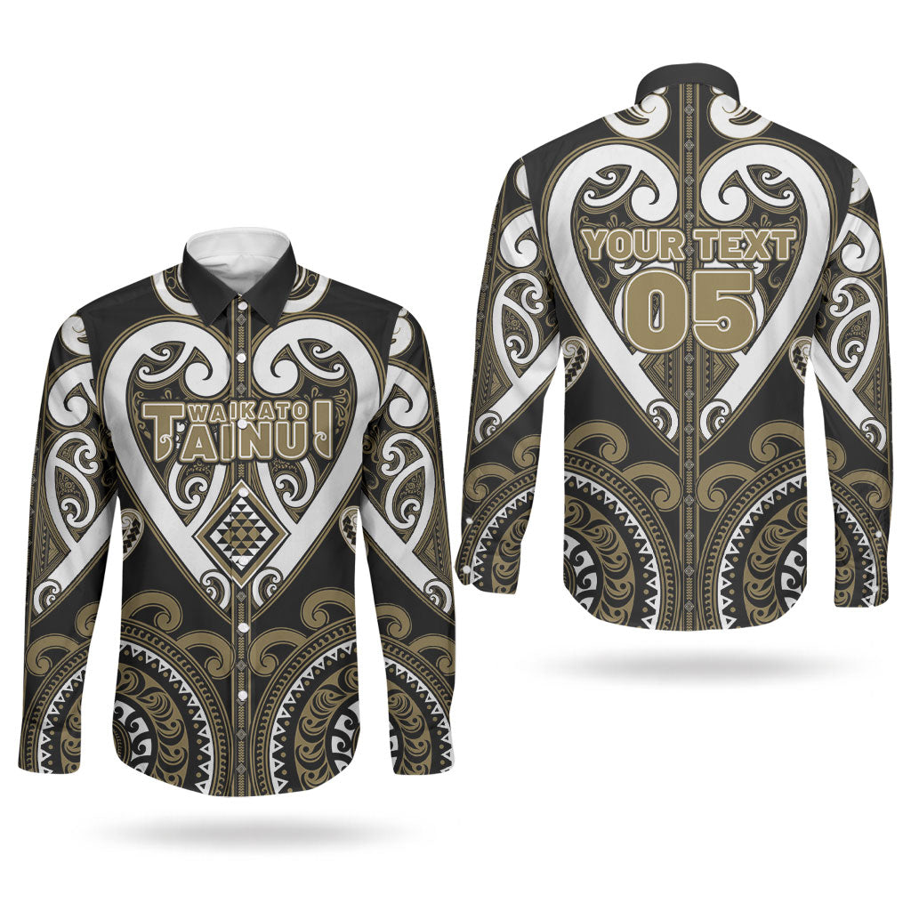 Custom Aotearoa Waikato Tainui Couples Matching Puletasi and Long Sleeve Button Shirt Maori Tribal Pattern