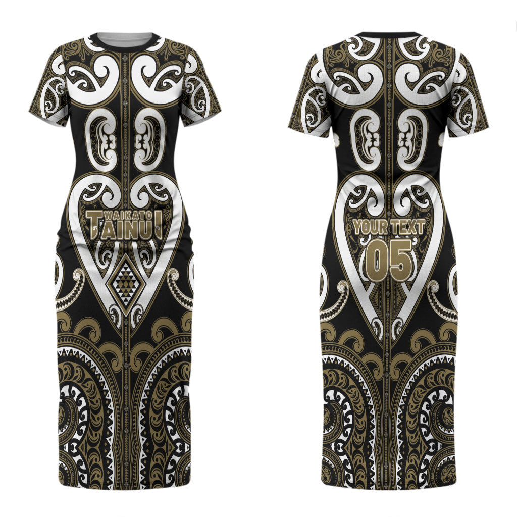 Custom Aotearoa Waikato Tainui Couples Matching Short Sleeve Bodycon Dress and Long Sleeve Button Shirt Maori Tribal Pattern