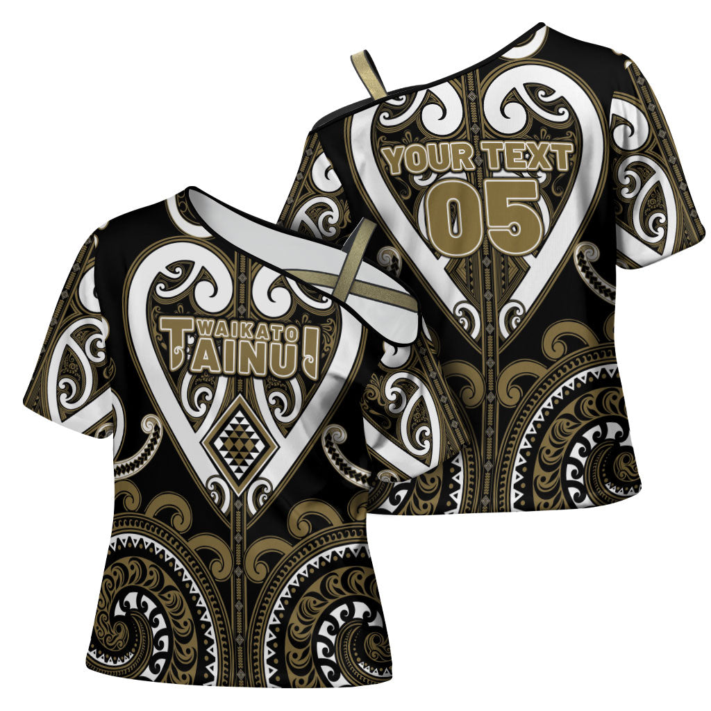 Custom Aotearoa Waikato Tainui Cross Shoulder Shirt Maori Tribal Pattern