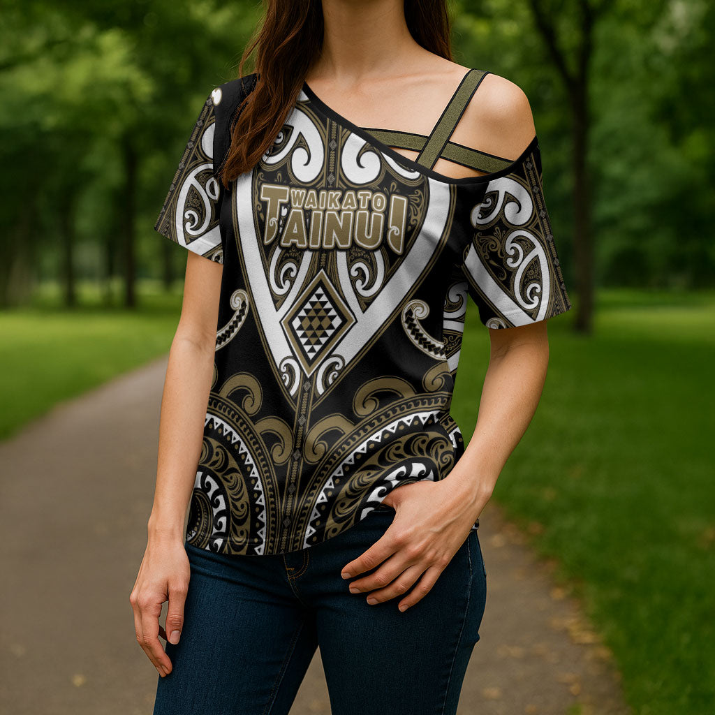 Custom Aotearoa Waikato Tainui Cross Shoulder Shirt Maori Tribal Pattern