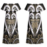 Custom Aotearoa Waikato Tainui Family Matching Off Shoulder Maxi Dress and Hawaiian Shirt Maori Tribal Pattern