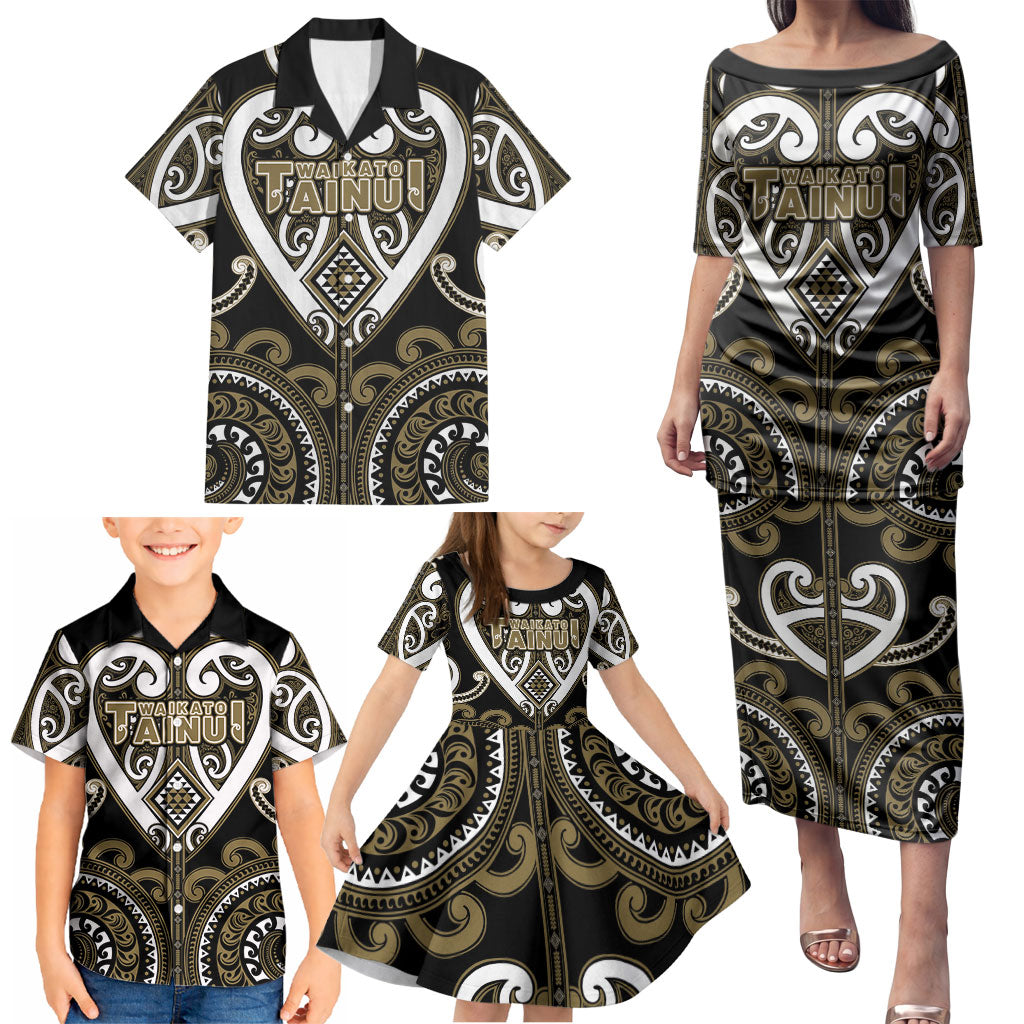 Custom Aotearoa Waikato Tainui Family Matching Puletasi and Hawaiian Shirt Maori Tribal Pattern