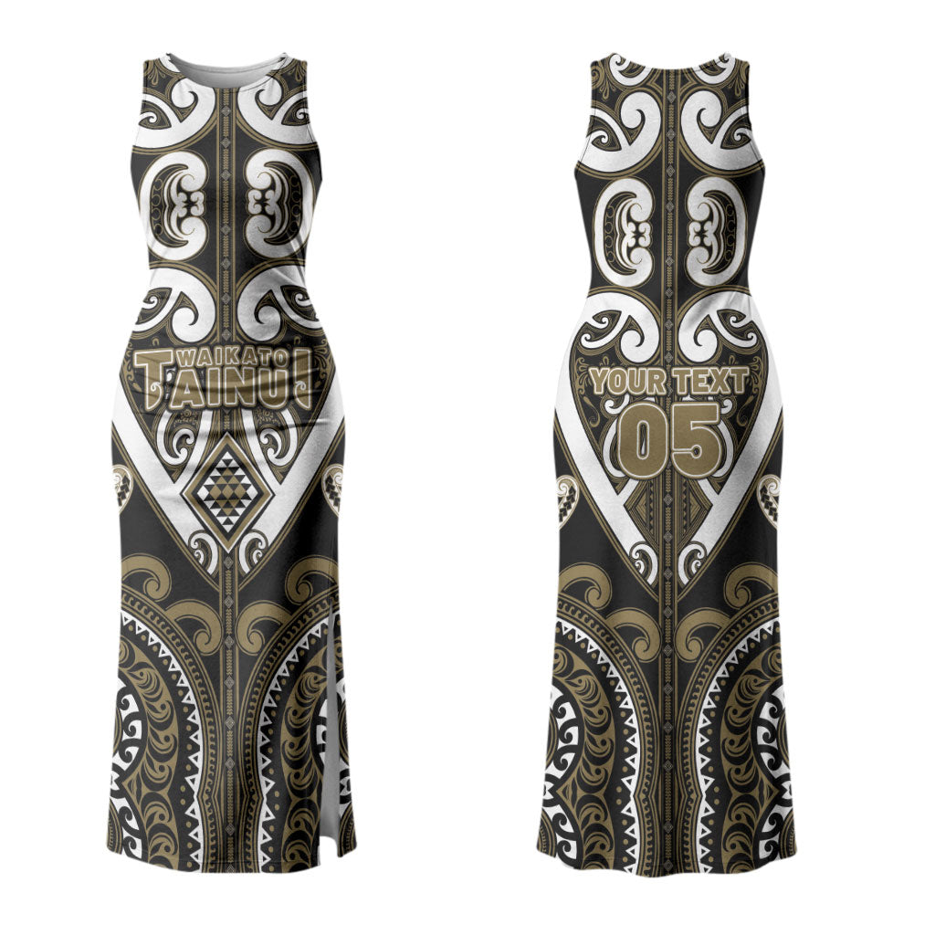 Custom Aotearoa Waikato Tainui Family Matching Tank Maxi Dress and Hawaiian Shirt Maori Tribal Pattern