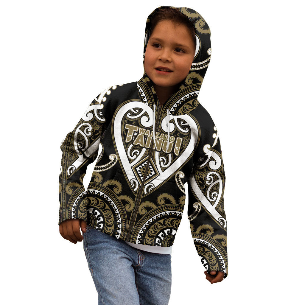 Custom Aotearoa Waikato Tainui Kid Hoodie Maori Tribal Pattern