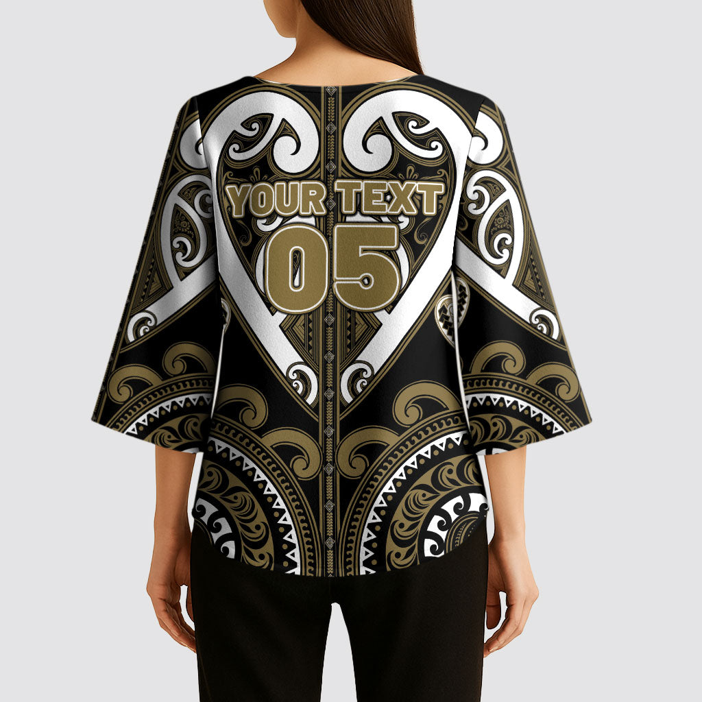 Custom Aotearoa Waikato Tainui Kimono Sleeve Blouse Maori Tribal Pattern